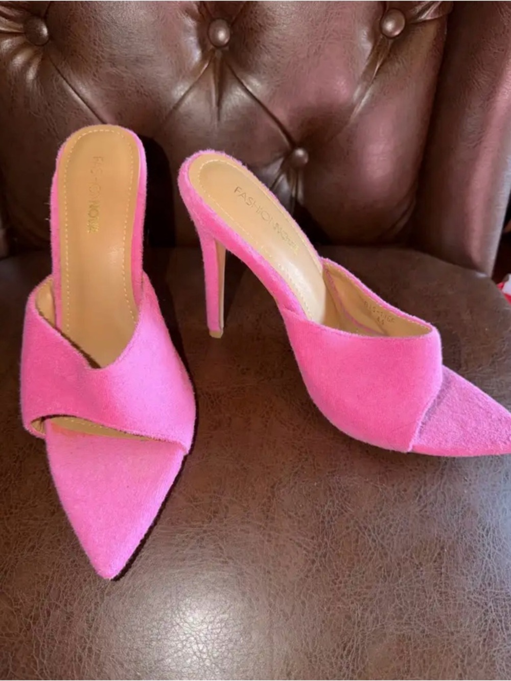 Fashion Nova Hot Pink Suede Pointed-Toe Mule Heels